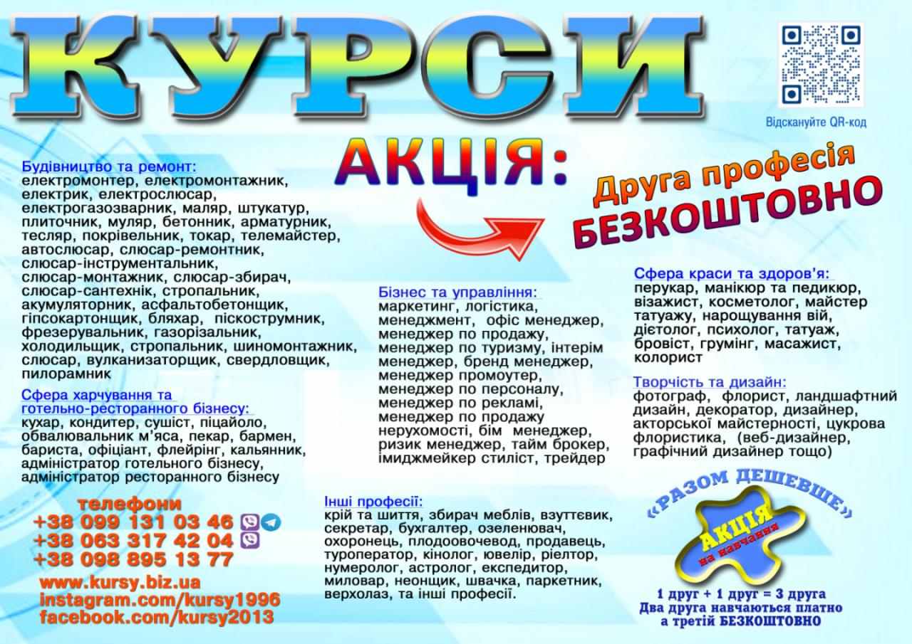 Курси кондитер, штукатур, перукар, тесдяр, токар